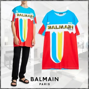 BALMAIN  |Street Style Cotton Short Sleeves Oversized Luxury T-Shirts