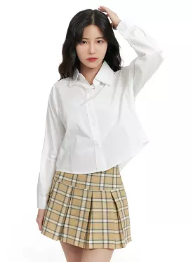 Basic Button-Up Crop Shirt OM422