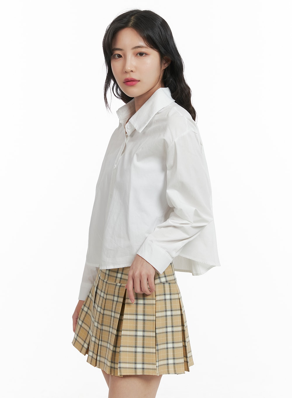 Basic Button-Up Crop Shirt OM422