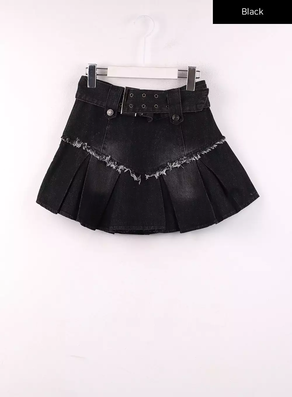 Belted Pleated Denim Skirt IJ430