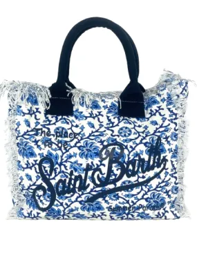 BORSA BIANCA IN CANVAS CON LOGO BLU