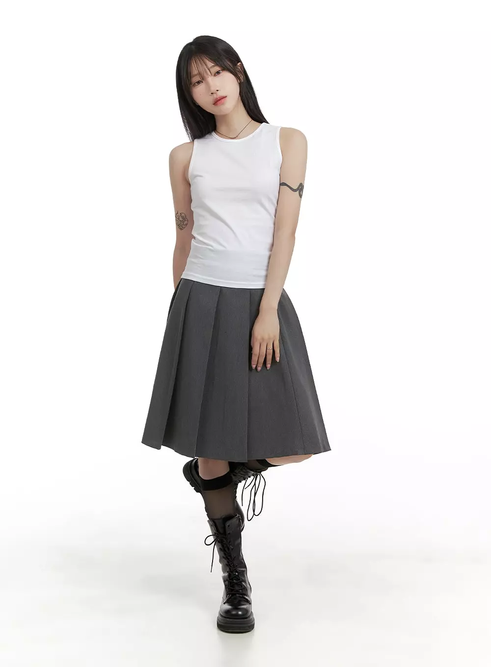 Box Pleated Midi Skirt CA404