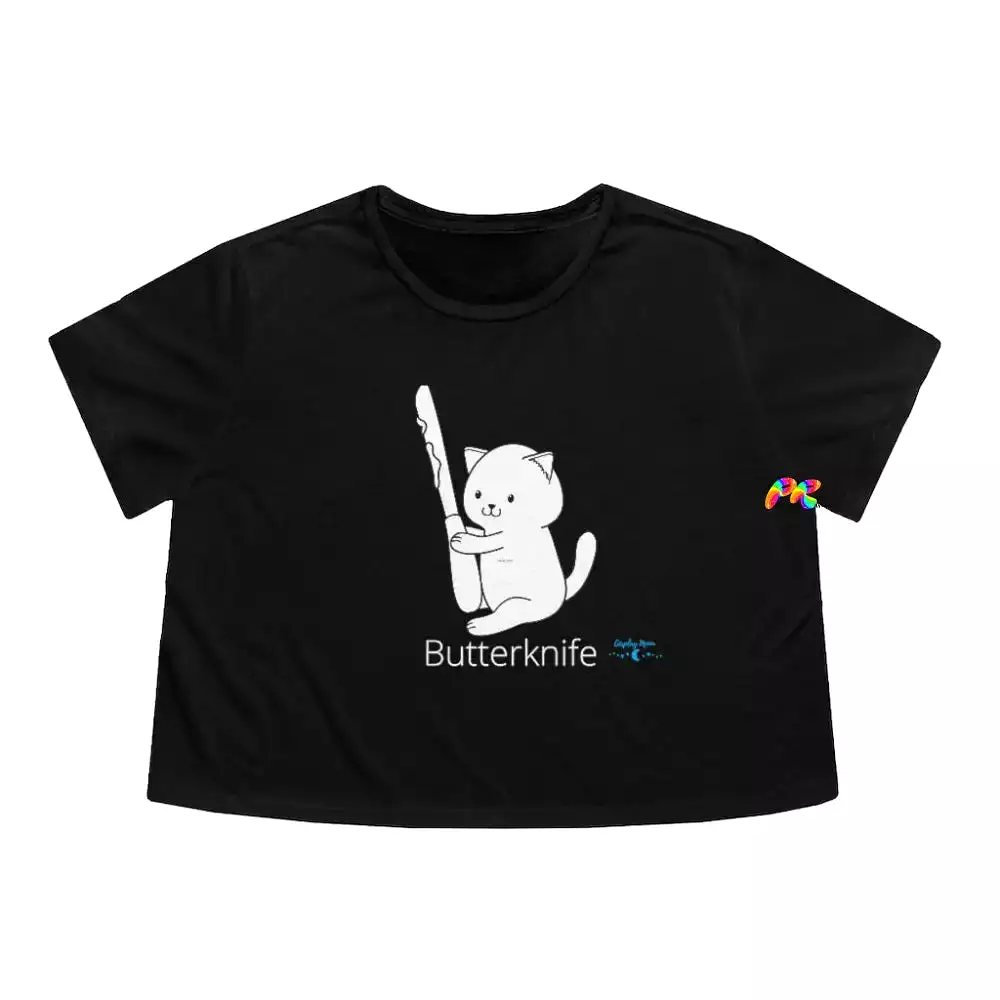 Butterknife Cat Flowy Crop T-Shirt