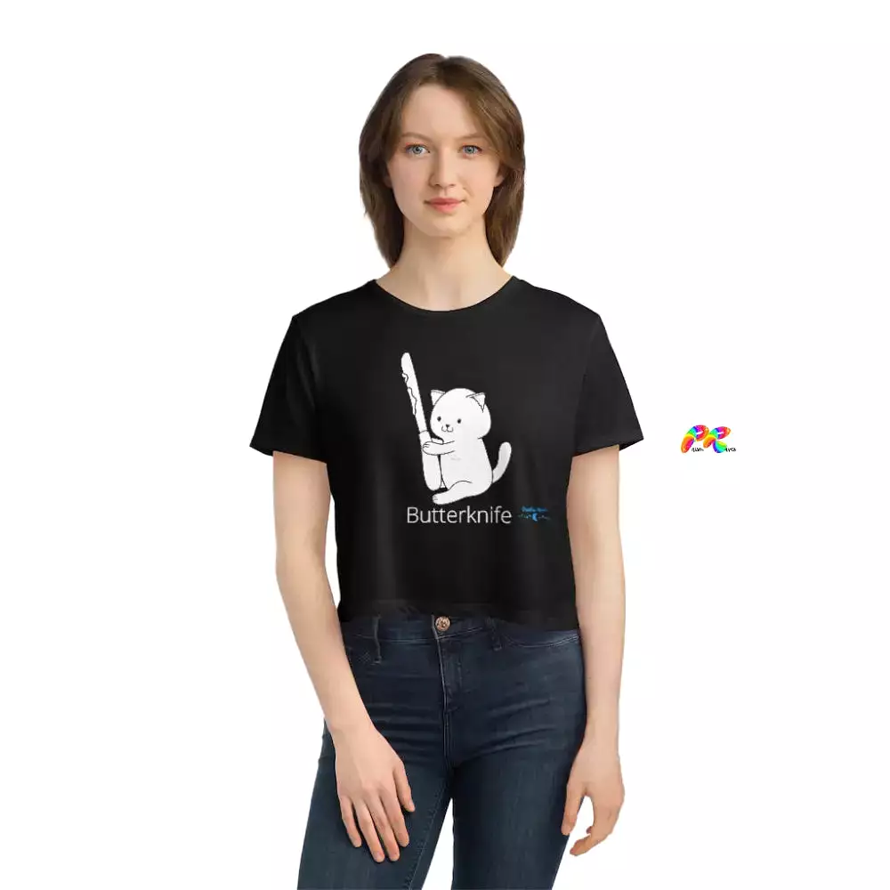 Butterknife Cat Flowy Crop T-Shirt