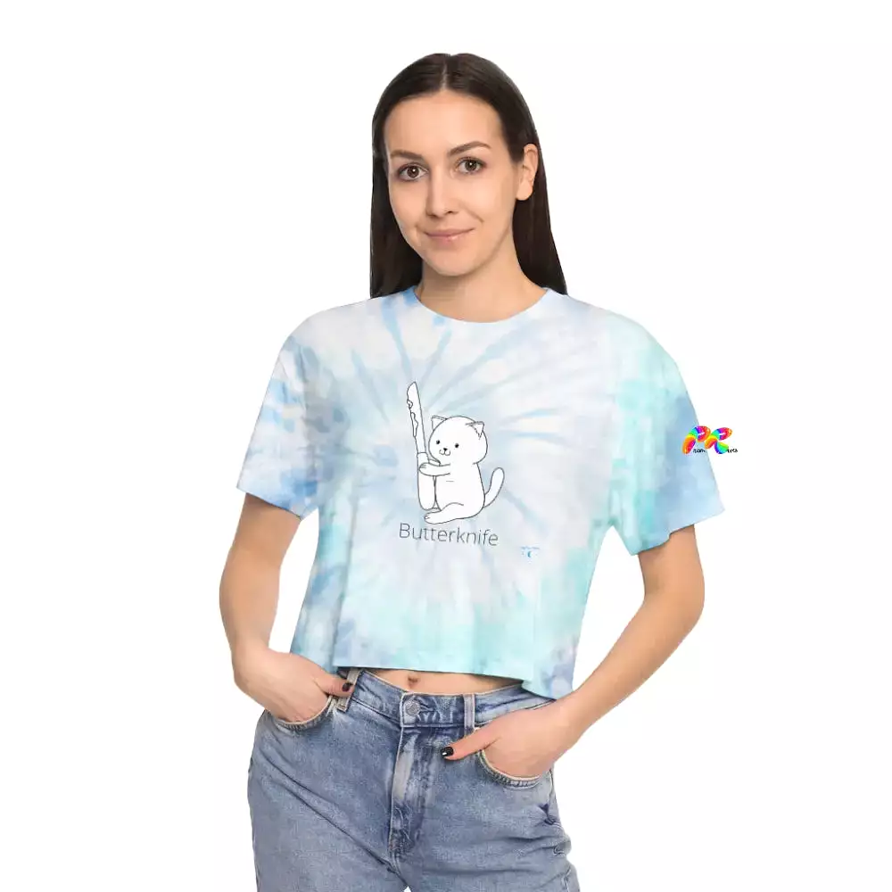 Butterknife Cat Tie-Dye Crop T-Shirt