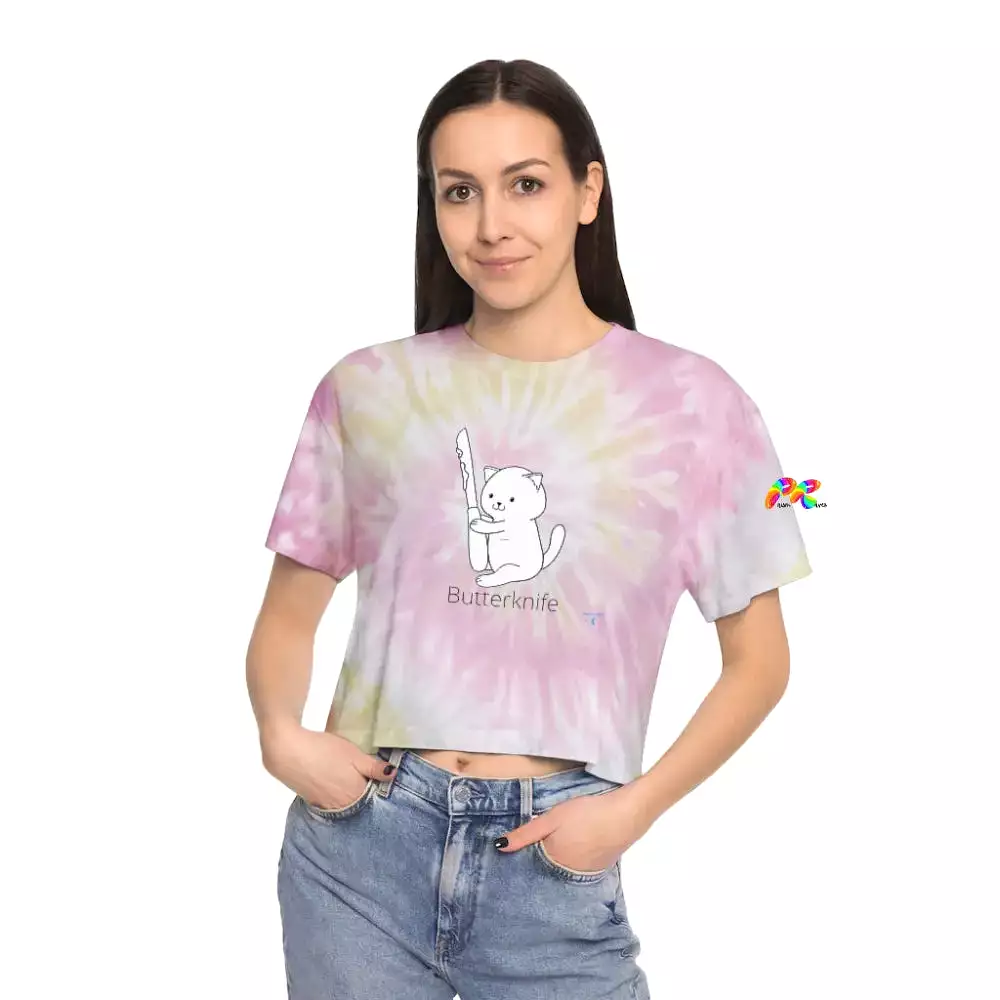 Butterknife Cat Tie-Dye Crop T-Shirt