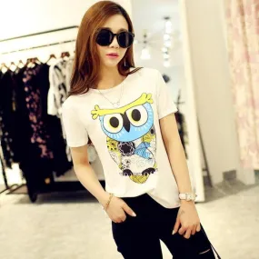 Casual Fashion T-Shirt Women Owl Printed O Neck Tops Short Sleeve T shirt Women tshirts Tops mujeres de la camiseta SM6