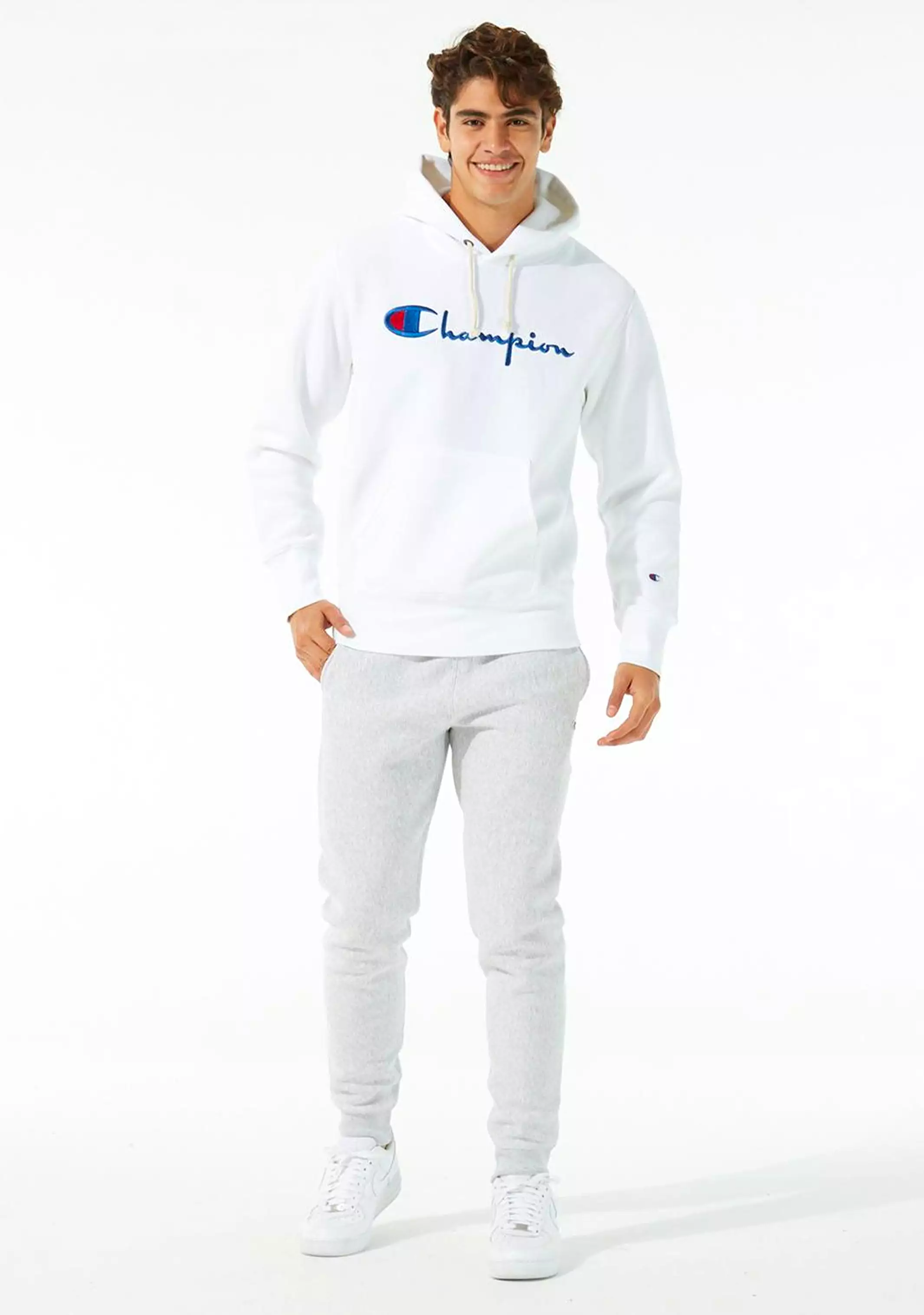 Champion Reverse Weave Embroidered Mens Script Logo Hoodie White <br> AXJWN WIT