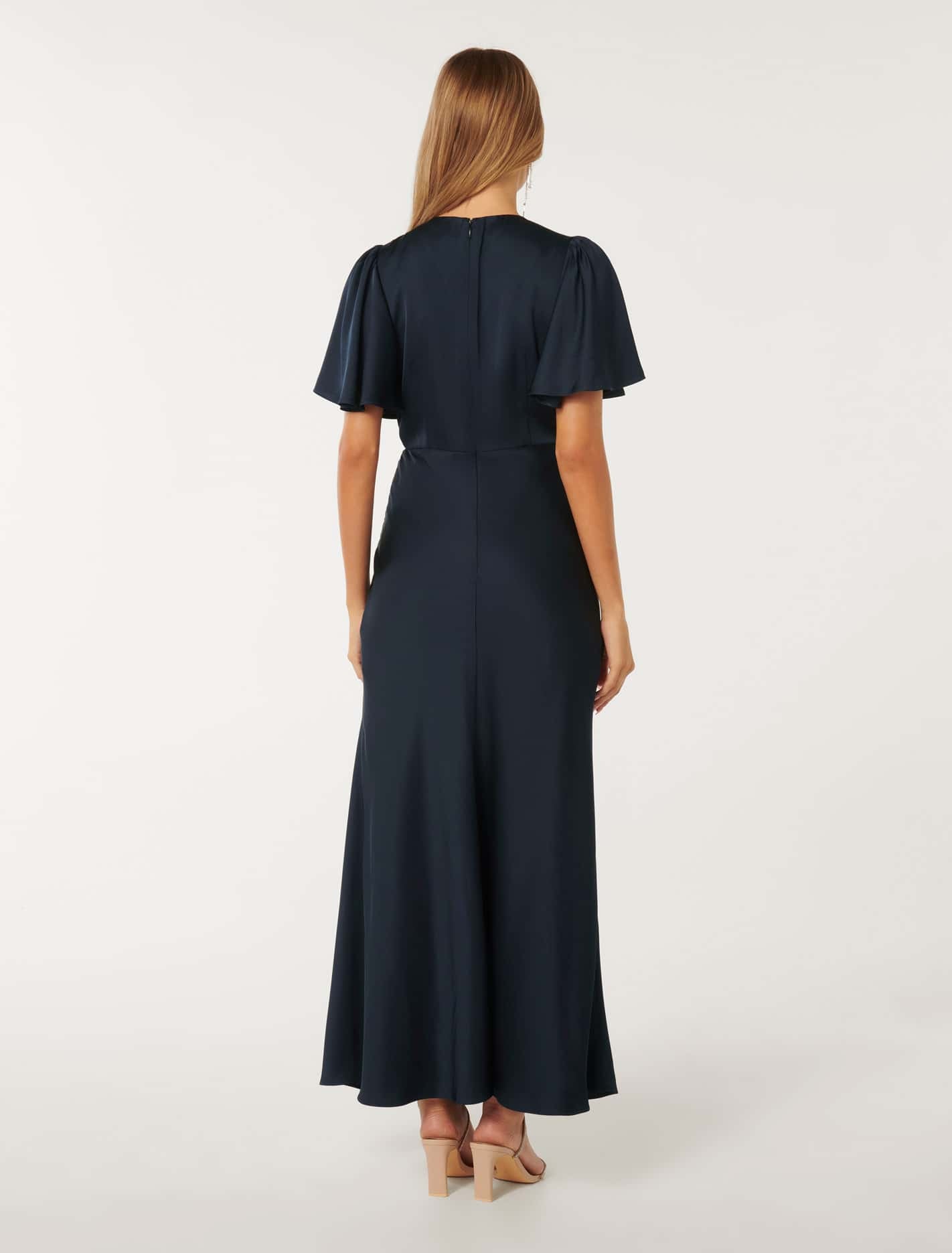 Chelsea Flutter Sleeve Satin Maxi Dress