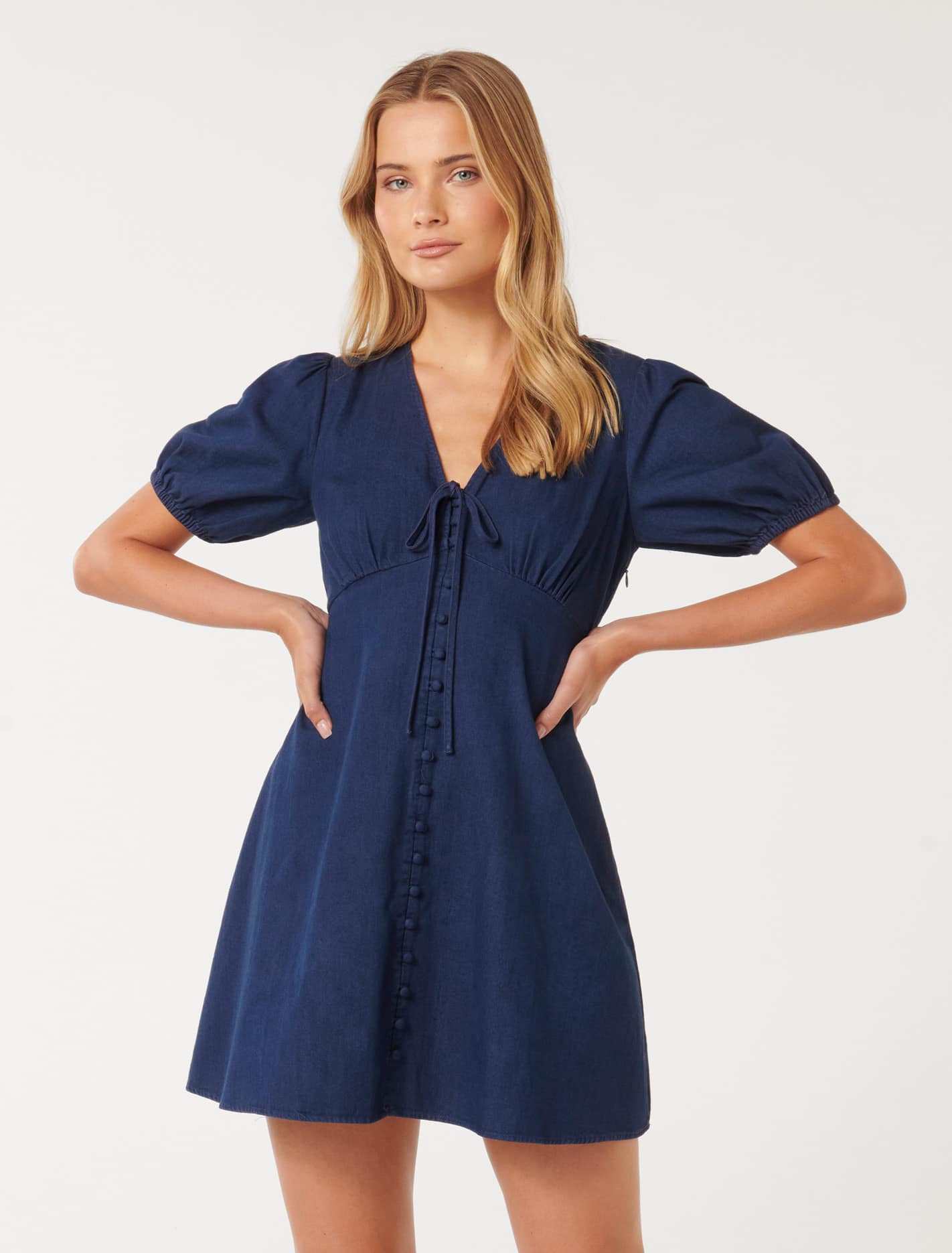 Darcie Denim Ruched Bodice Dress