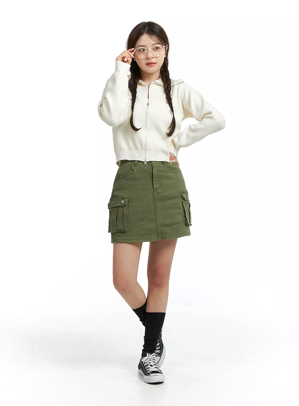 Denim High Waist Cargo Mini Skirt OJ415