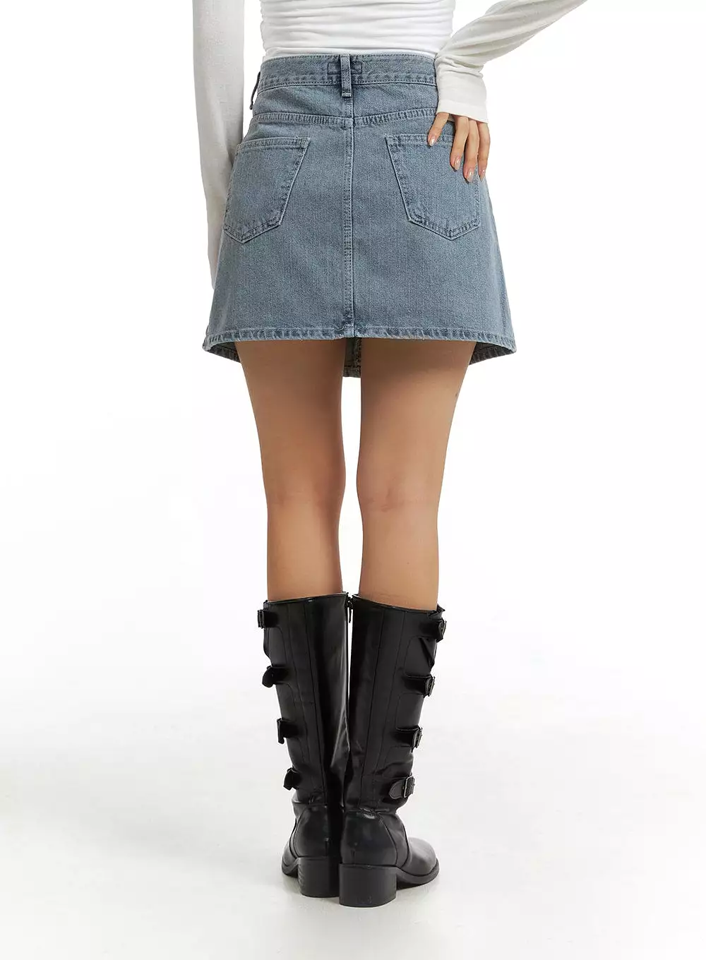 Denim Mid Waist Solid Skirt CJ429