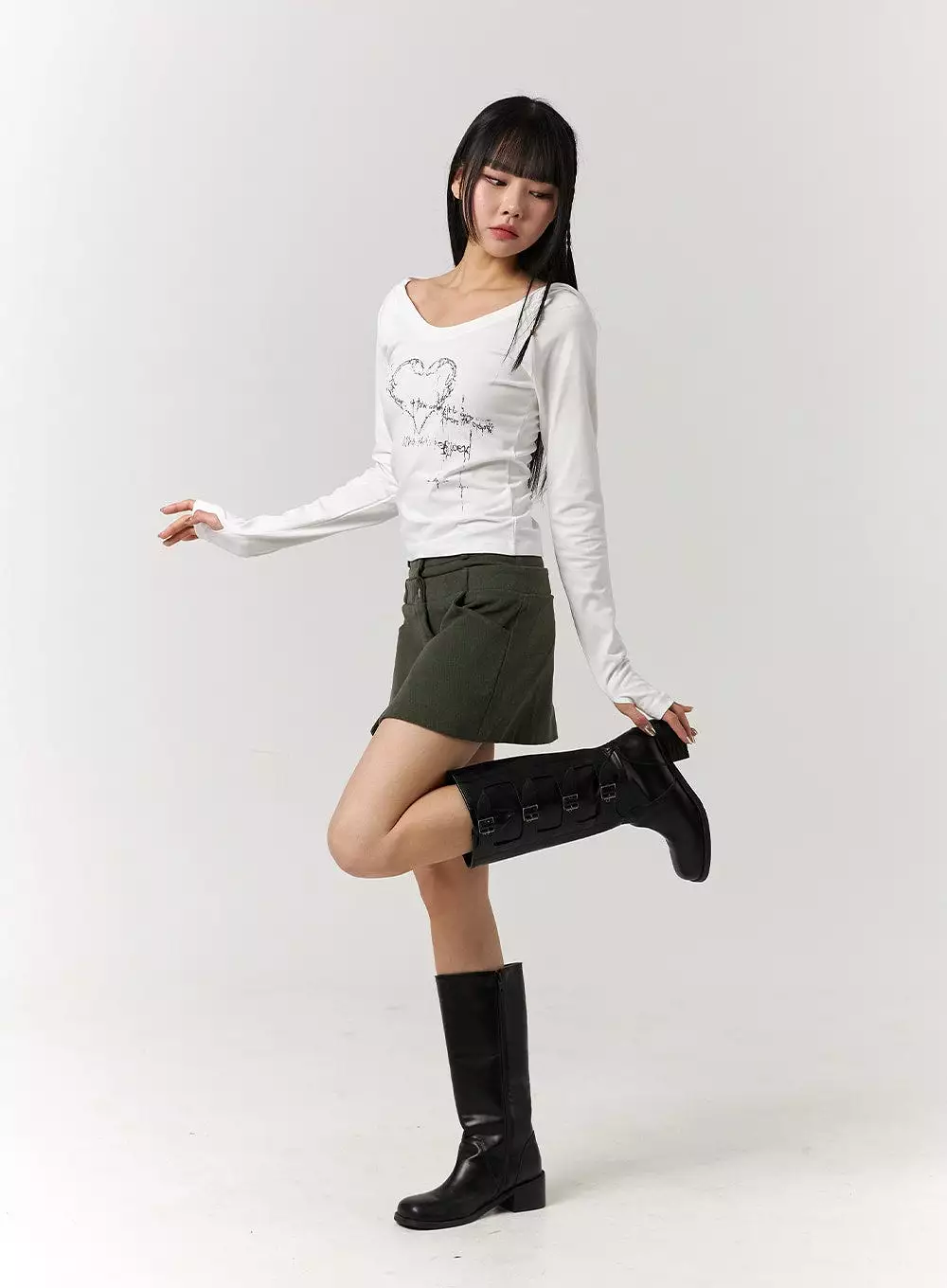 Double Button Solid Mini Skirt CJ405