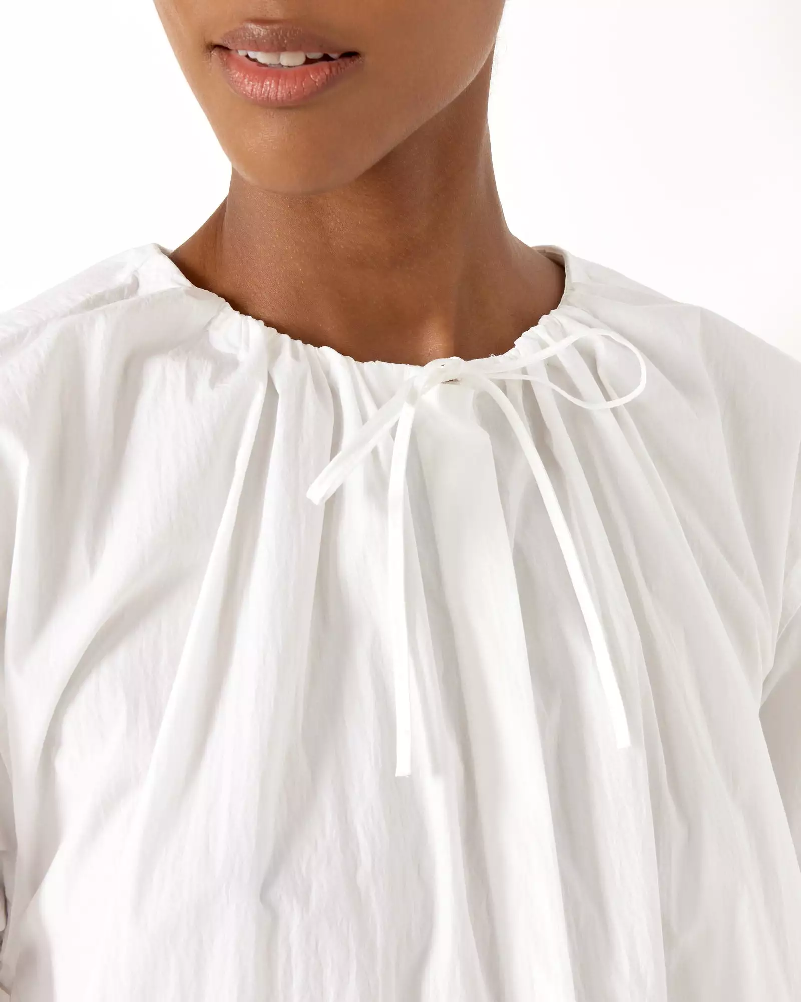 Drawstring Shirring Shirt in White