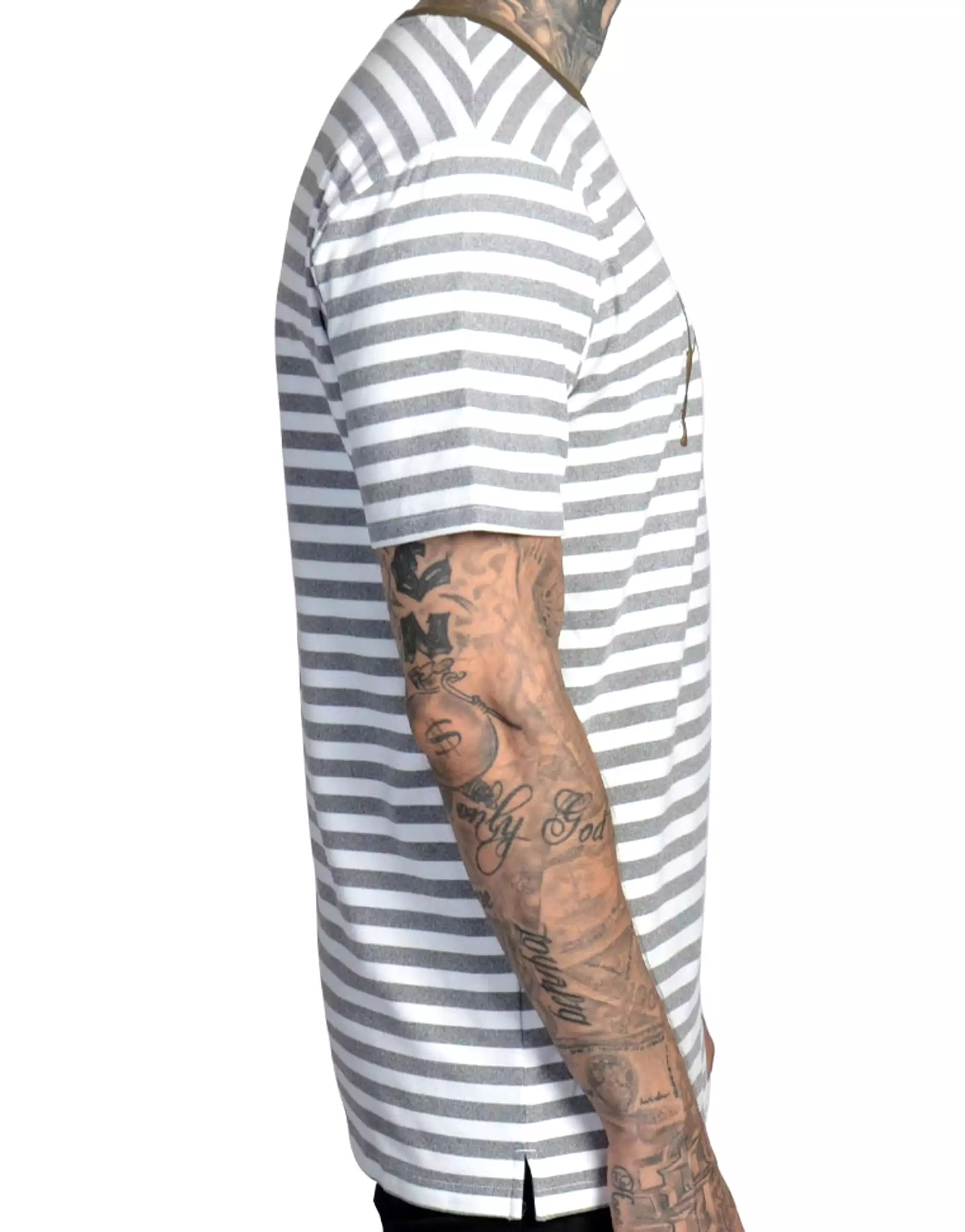 Fake News Striped Tee (Wte/Dark Olive) /D1