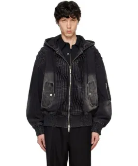 Feng Chen Wang Black Pleated Denim Jacket