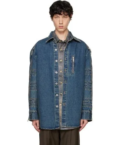 Feng Chen Wang Blue Zip Denim Jacket