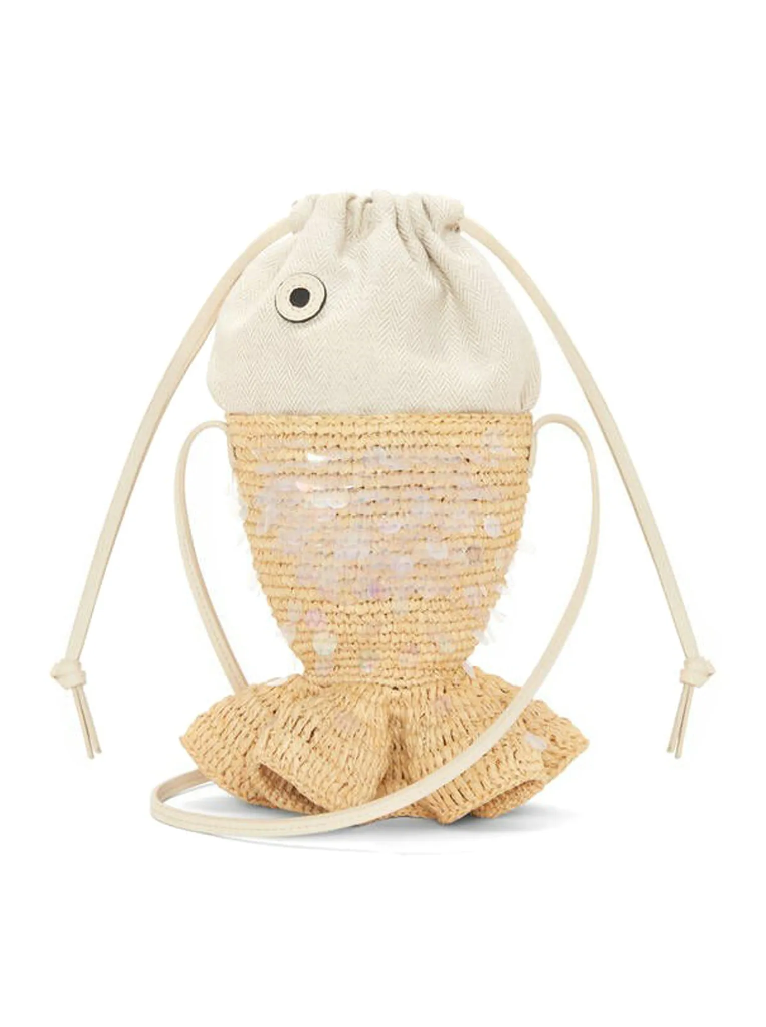 Fish pouch in canvas and raffia