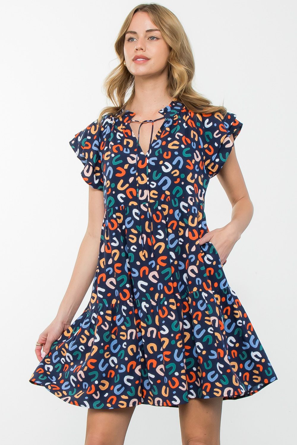 Flutter Sleeve Print Dress