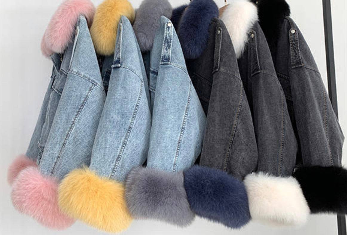 Genuine Fox Fur Trimmed Denim Jackets