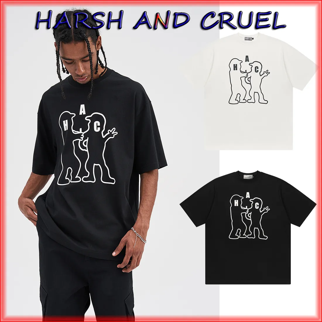 HARSH AND CRUEL  |Unisex Street Style Cotton Short Sleeves Oversized Logo