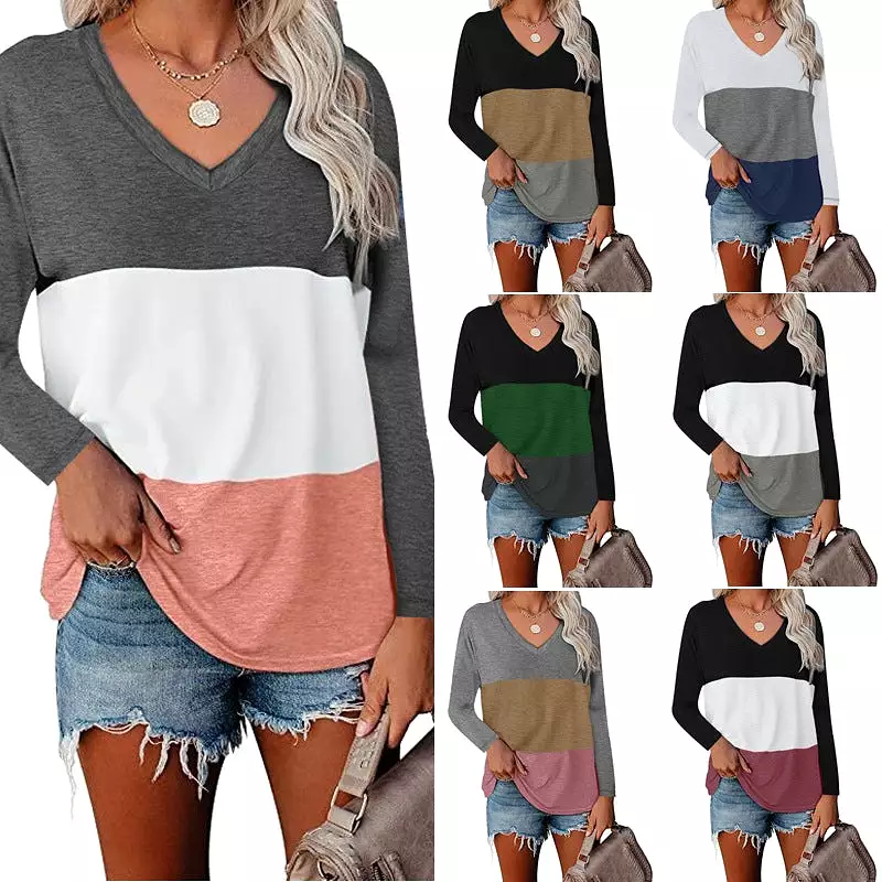 Haute Edition Women's Colorblock V-Neck Long Sleeve T-Shirt