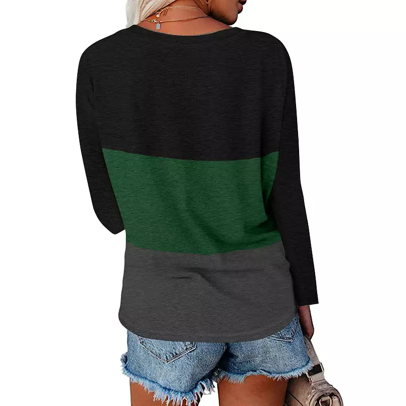 Haute Edition Women's Colorblock V-Neck Long Sleeve T-Shirt