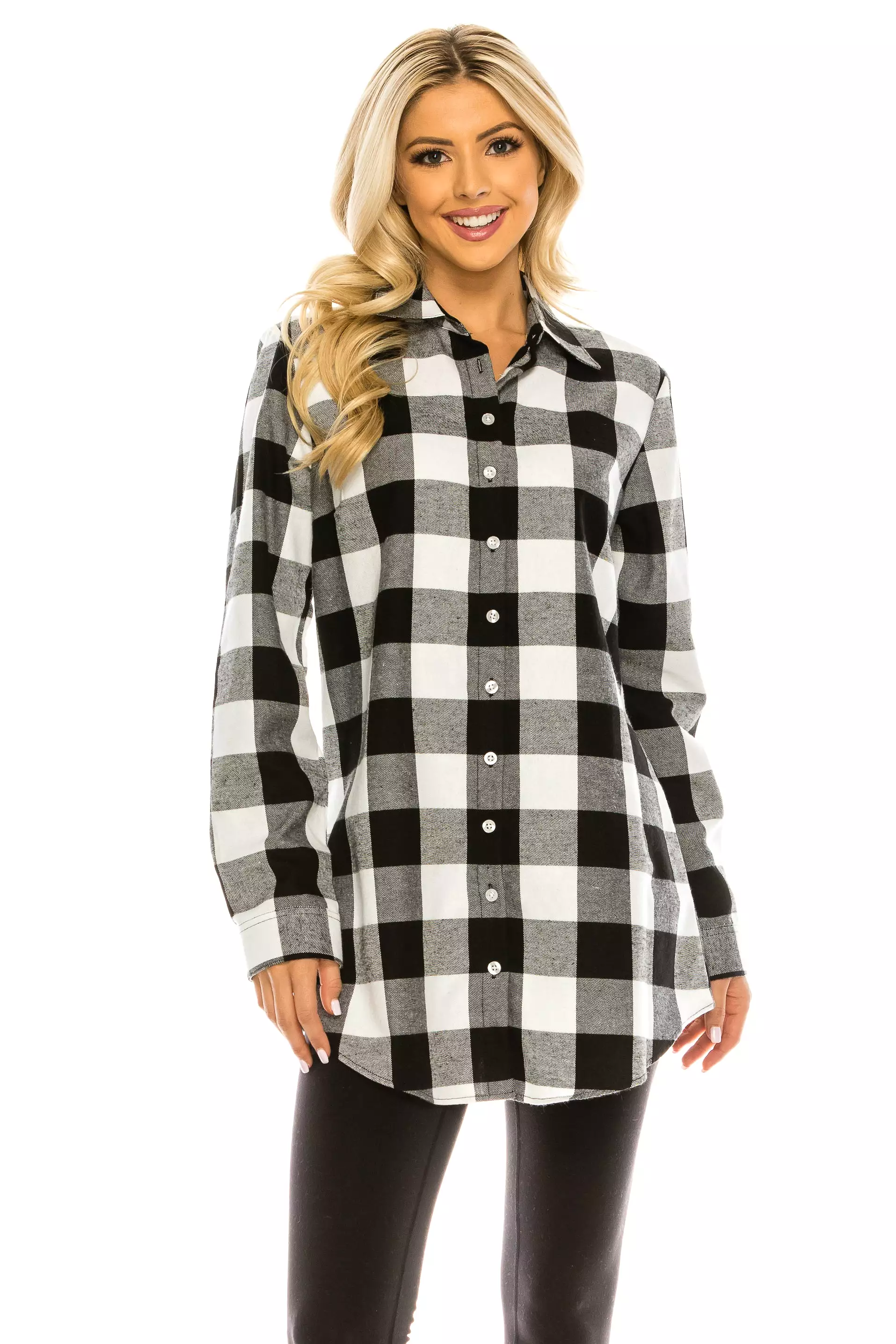 Haute Edition Women's Long Button Down Flannel Tunic Shirt with Plus