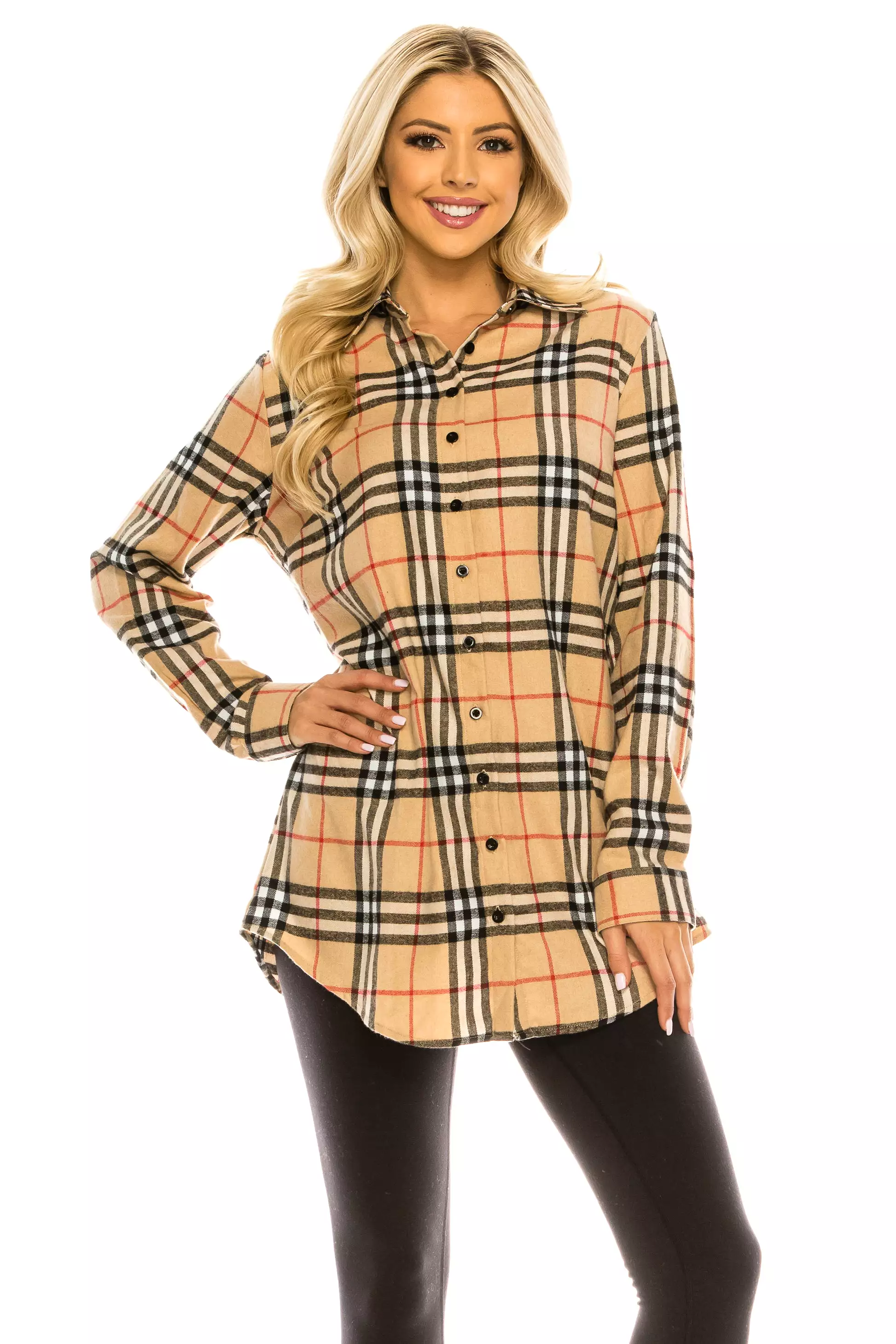 Haute Edition Women's Long Button Down Flannel Tunic Shirt with Plus