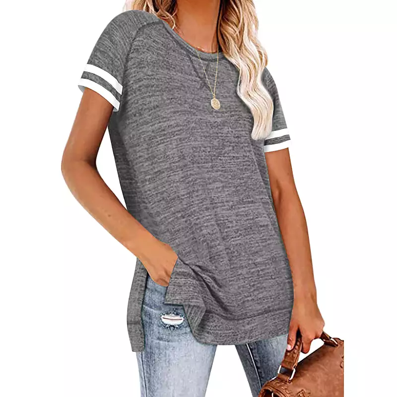 Haute Edition Women's Side Slit Varsity Stripe T-Shirt