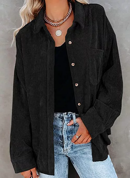 Haute Edition Women's Slouchy Oversized Corduroy Shirt Jacket