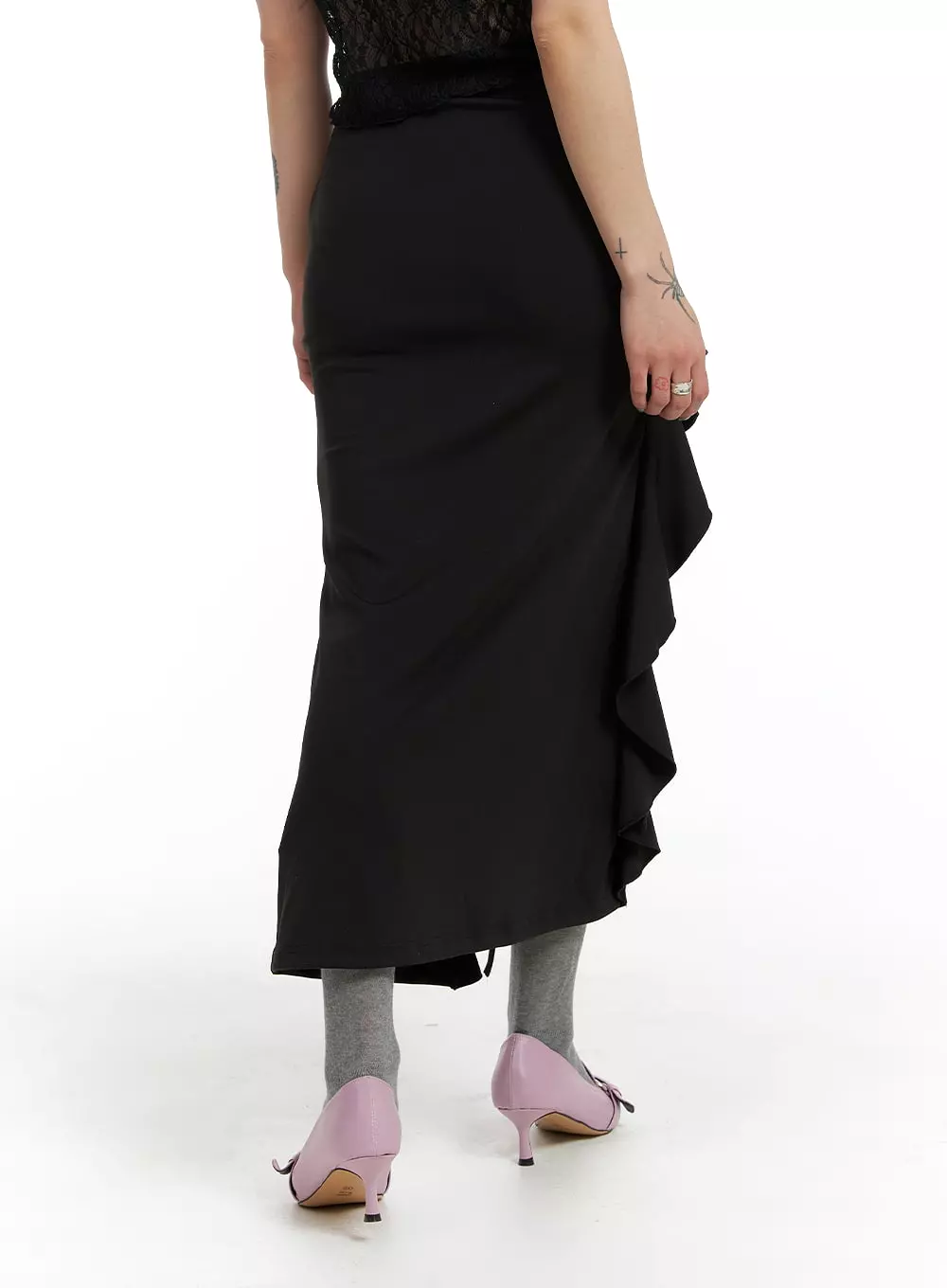 High-Cut Ruffle Midi Skirt IF423