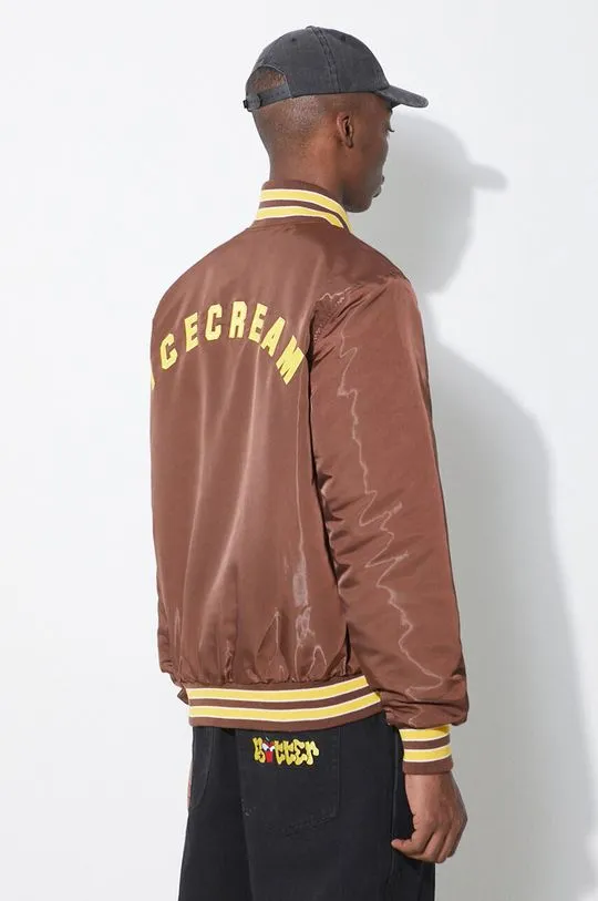 ICECREAM bomber jacket Satin Bomber Jacket men’s brown color IC24107