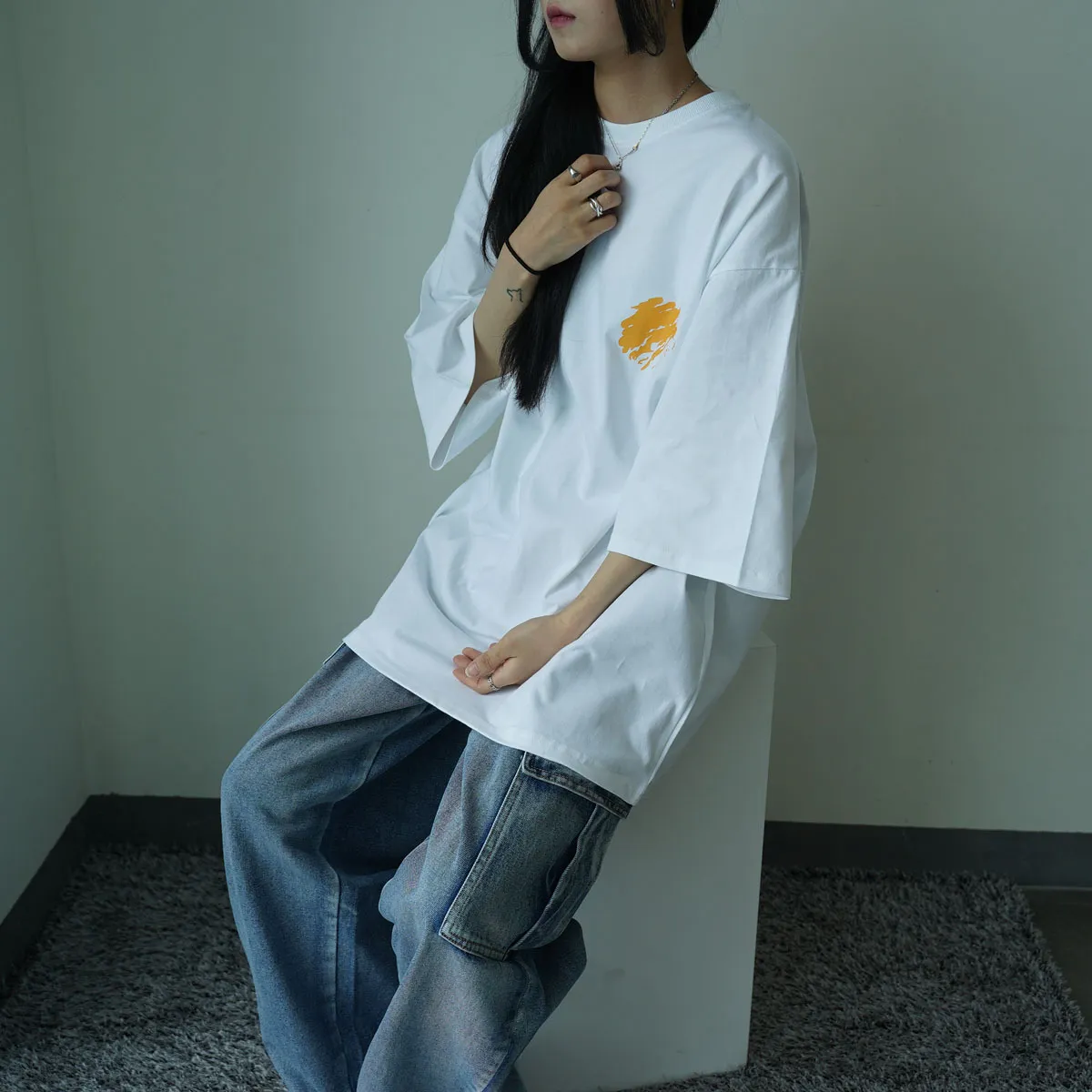 IONSEOUL  |Street Style Cotton Short Sleeves Oversized Logo T-Shirts