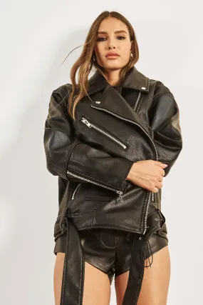 Jackets & Coats | Oversized Belted Biker Jacket | boohoo