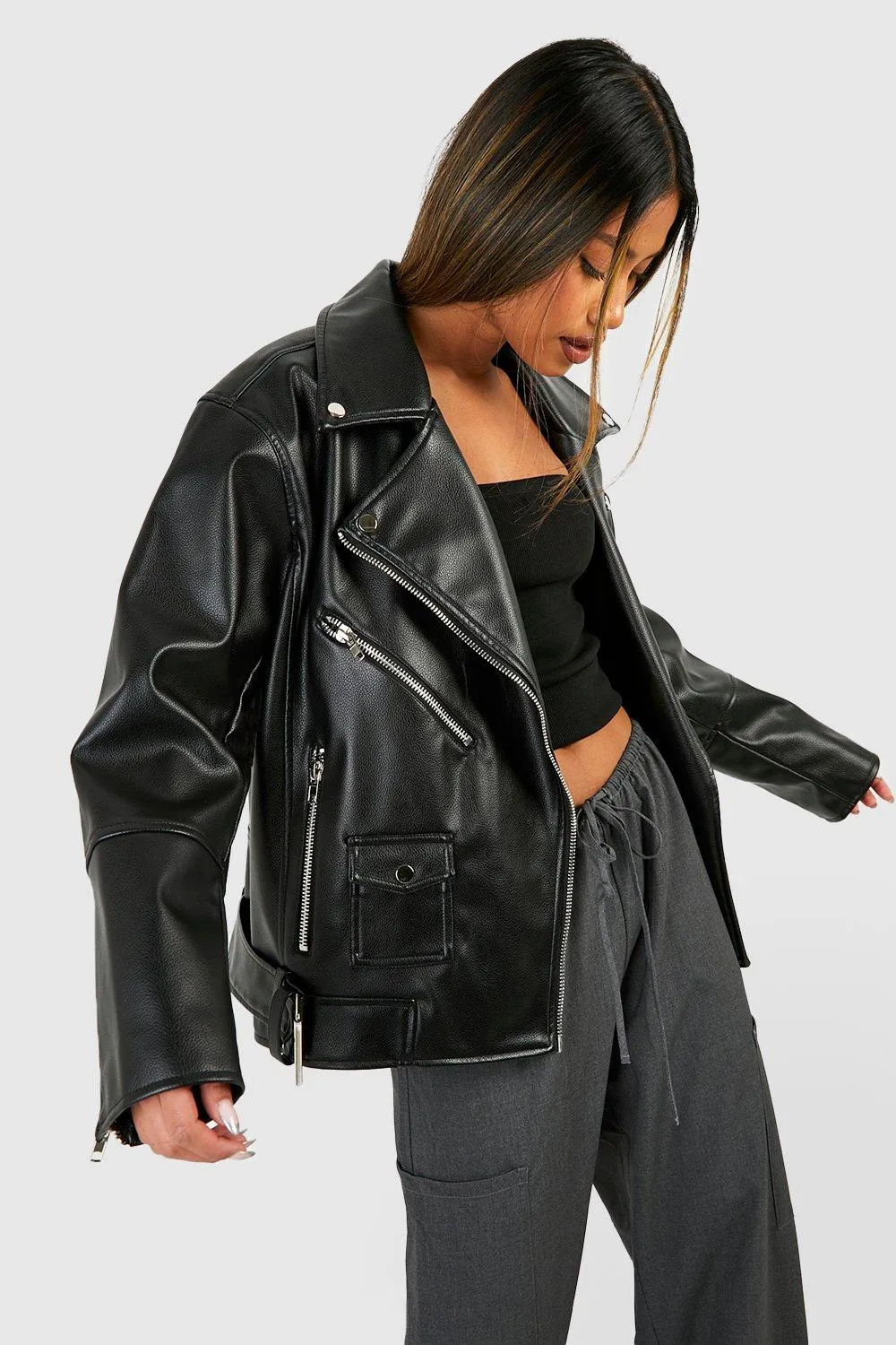 Jackets & Coats | Oversized Belted Biker Jacket | boohoo