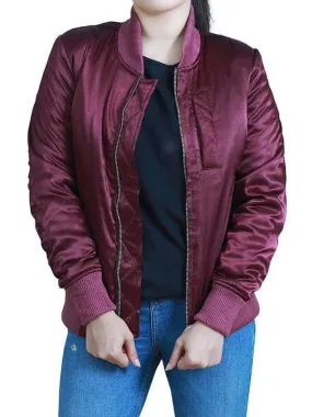 Jessica Ladies Maroon Bomber Jacket - New American Jackets