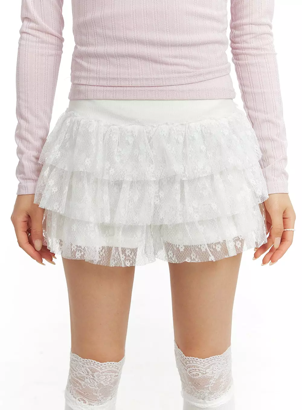 Lace Frill Layered Mini Skirt CF414