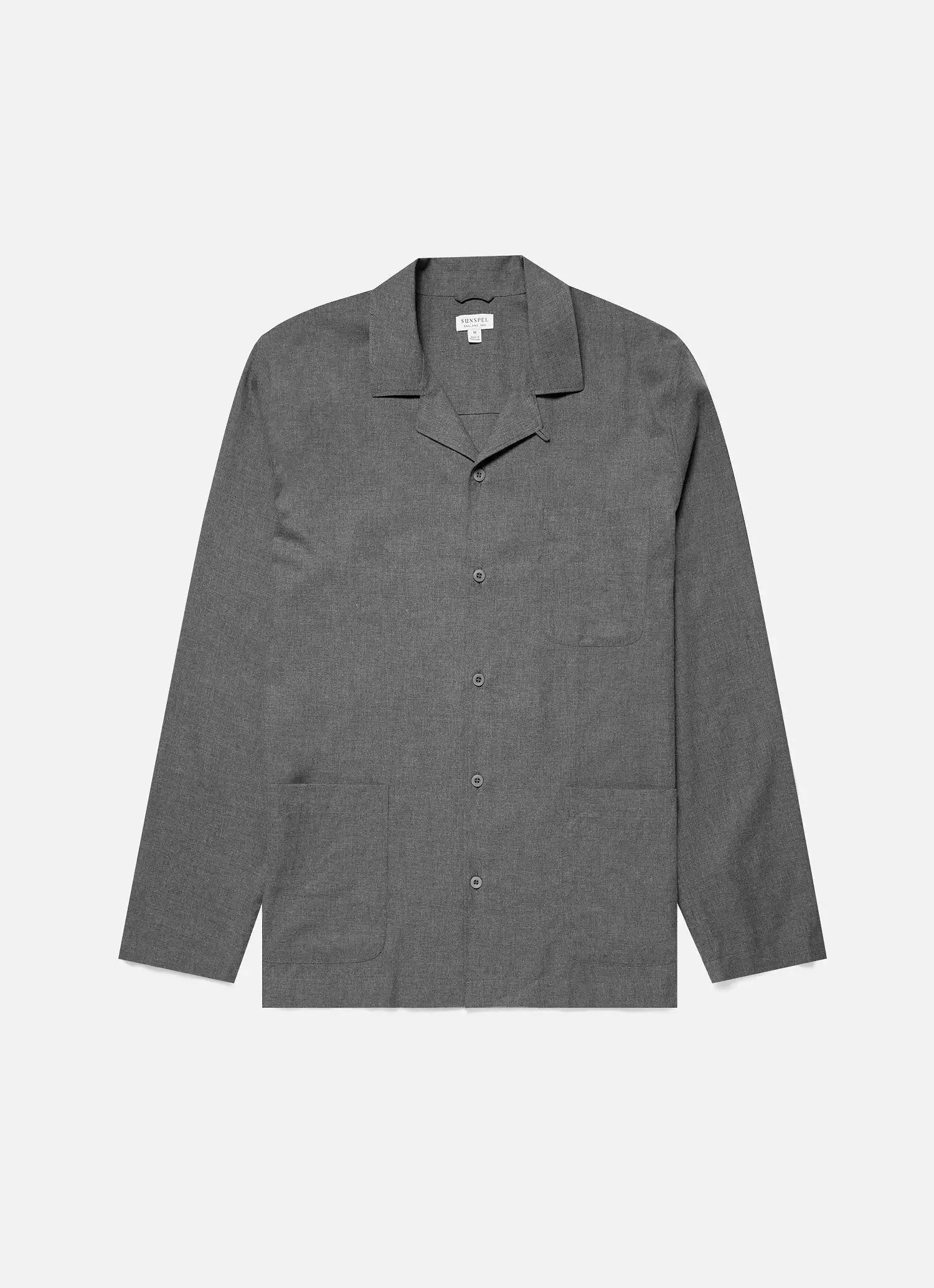 Men's Cotton Flannel Pyjama Shirt in Mid Grey Melange