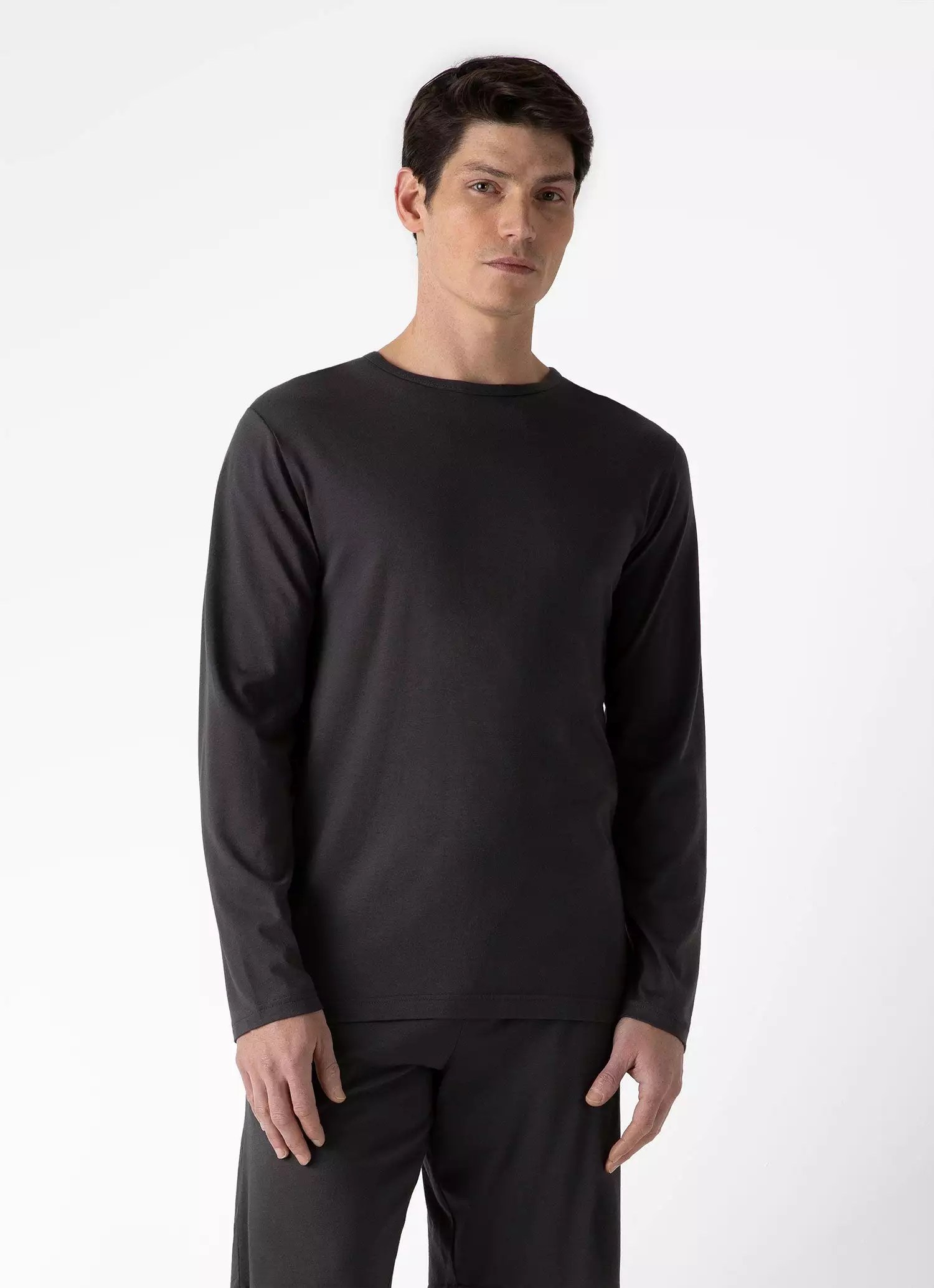 Men's Cotton Modal Lounge Long Sleeve T-shirt in Charcoal