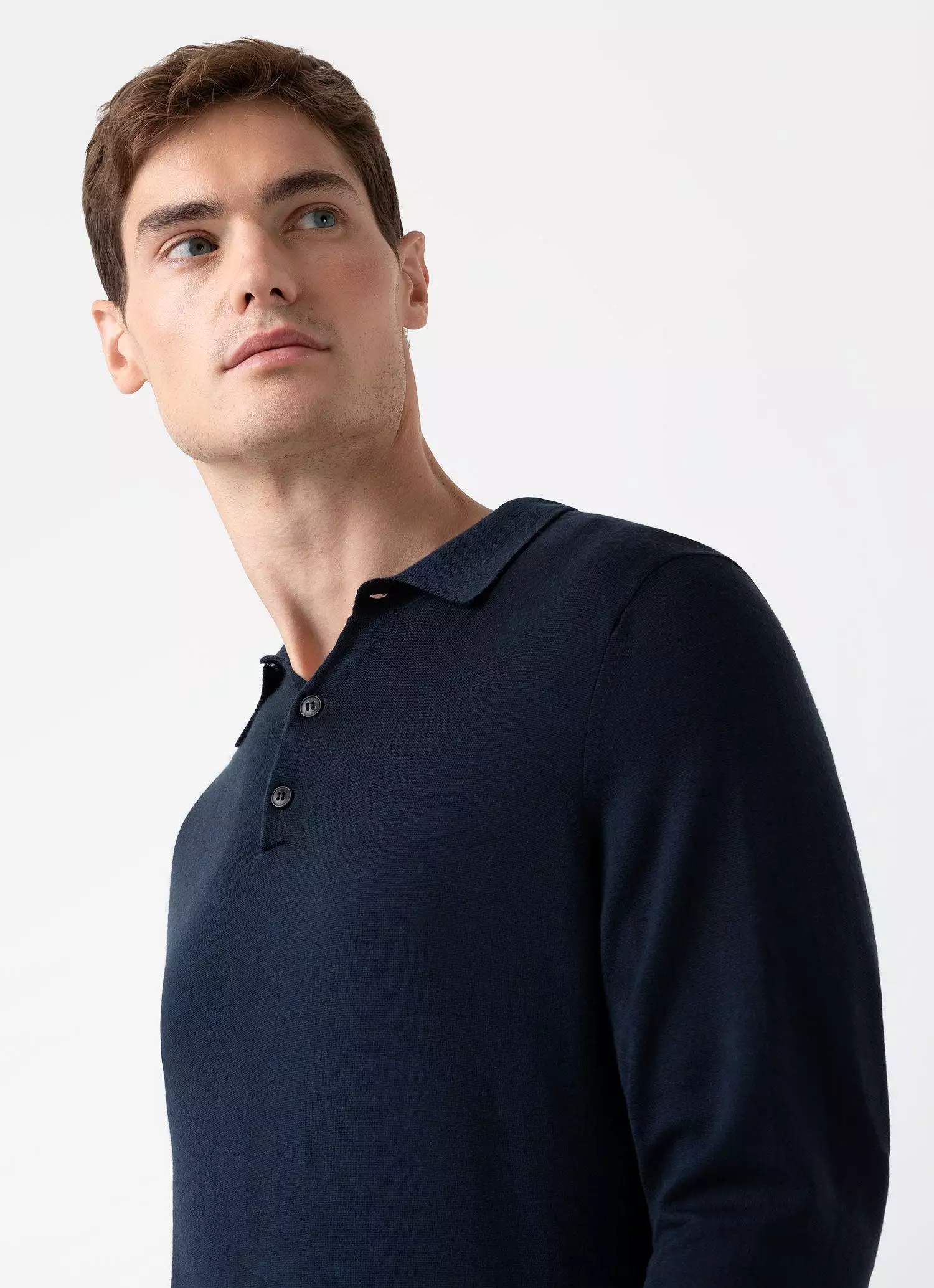 Men's Extra-Fine Merino Polo Shirt in Light Navy