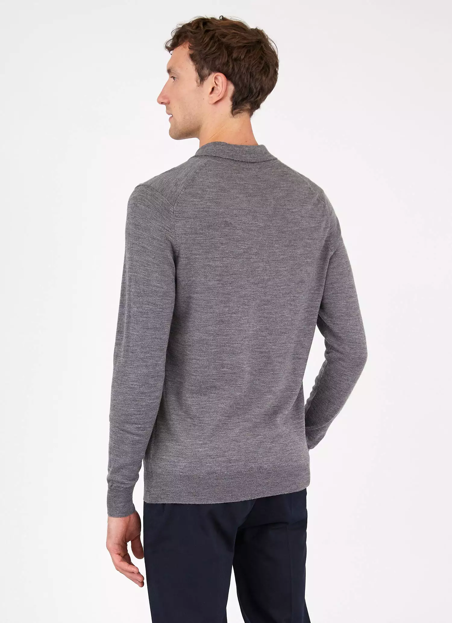 Men's Extra-Fine Merino Polo Shirt in Mid Grey Melange