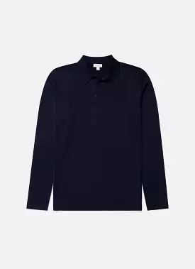 Men's Sea Island Cotton Long Sleeve Polo Shirt in Light Navy