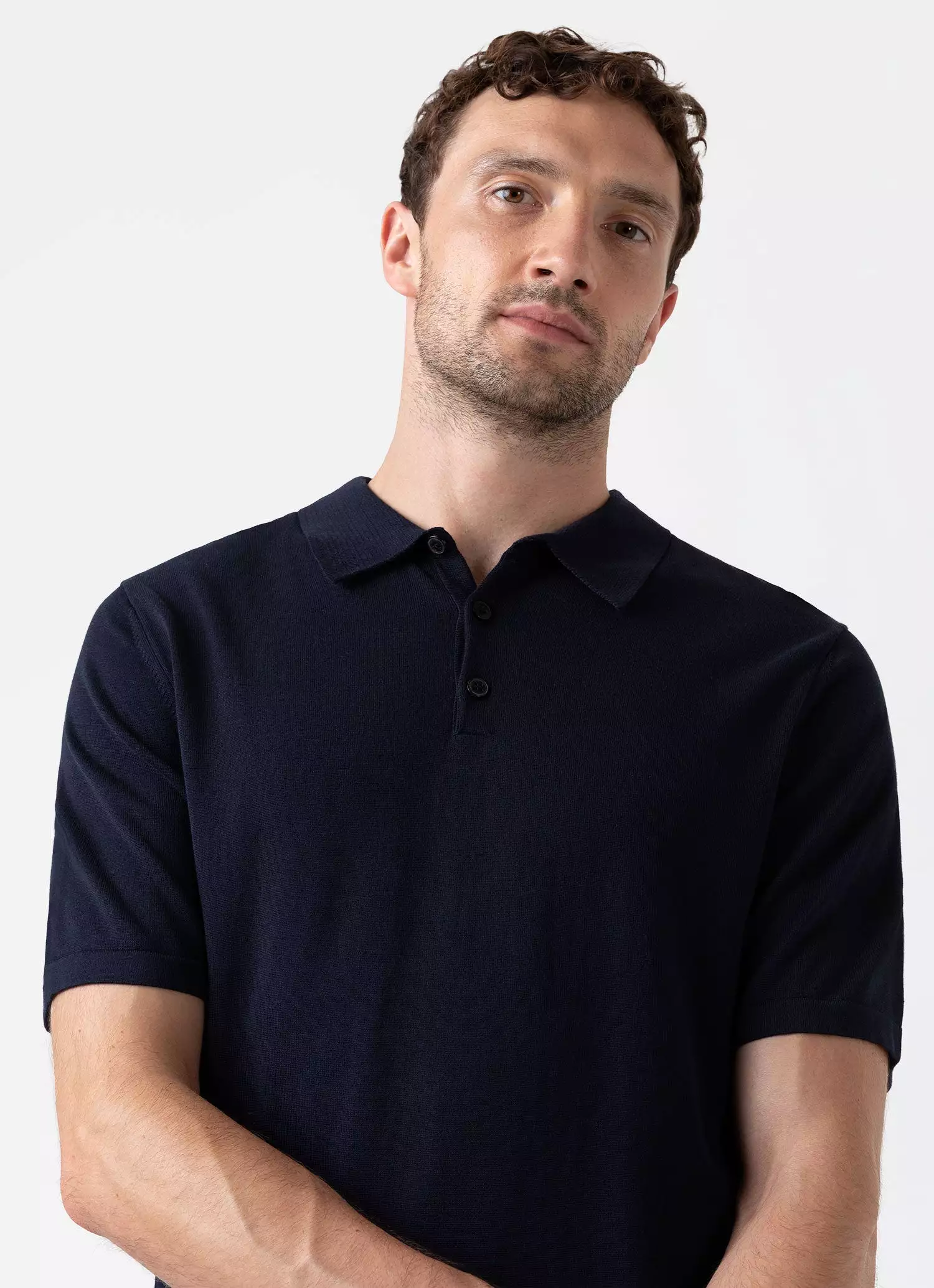 Men's Sea Island Cotton Polo Shirt in Light Navy