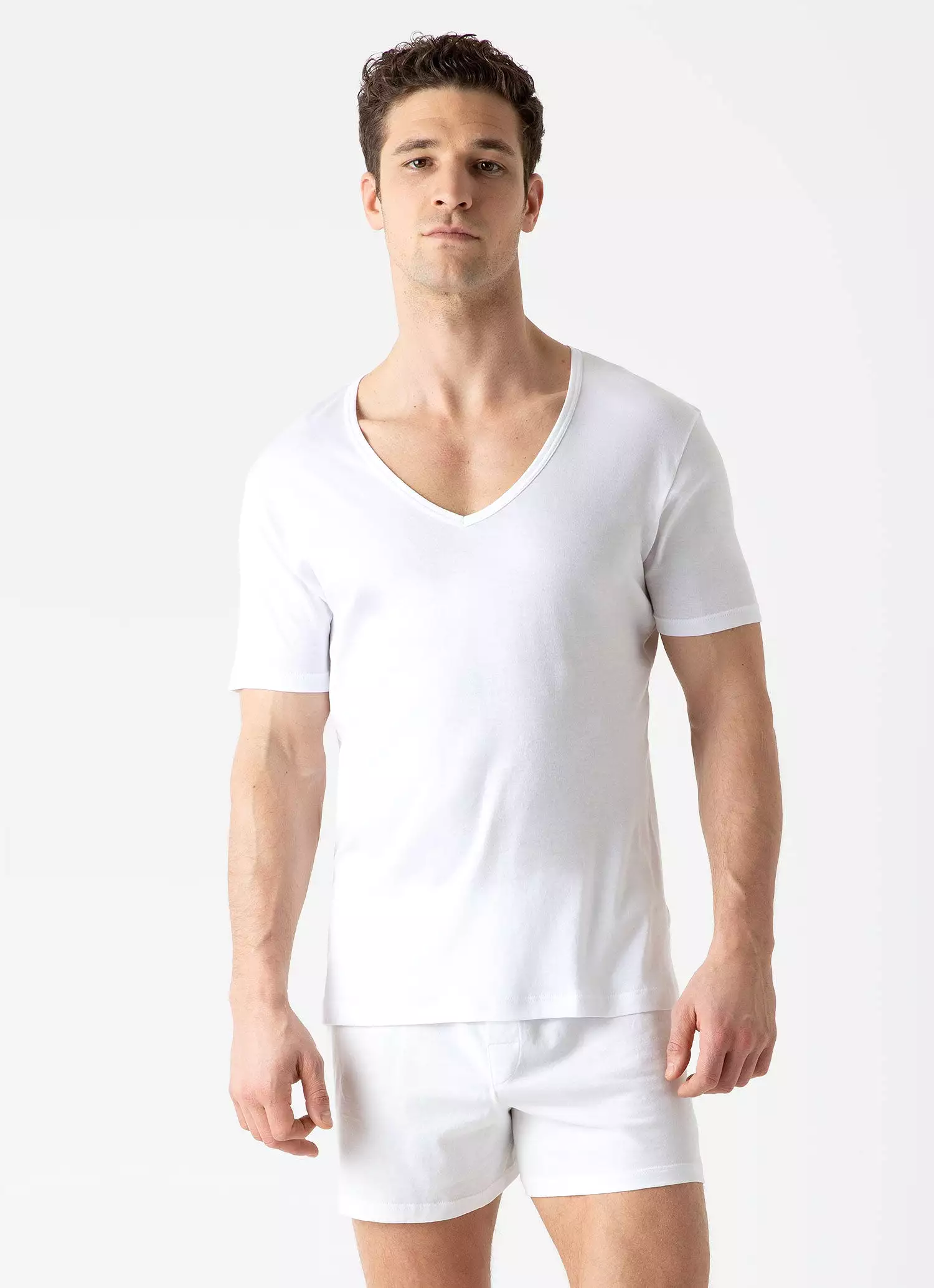 Men's Sea Island Cotton V-neck Underwear T-shirt in White