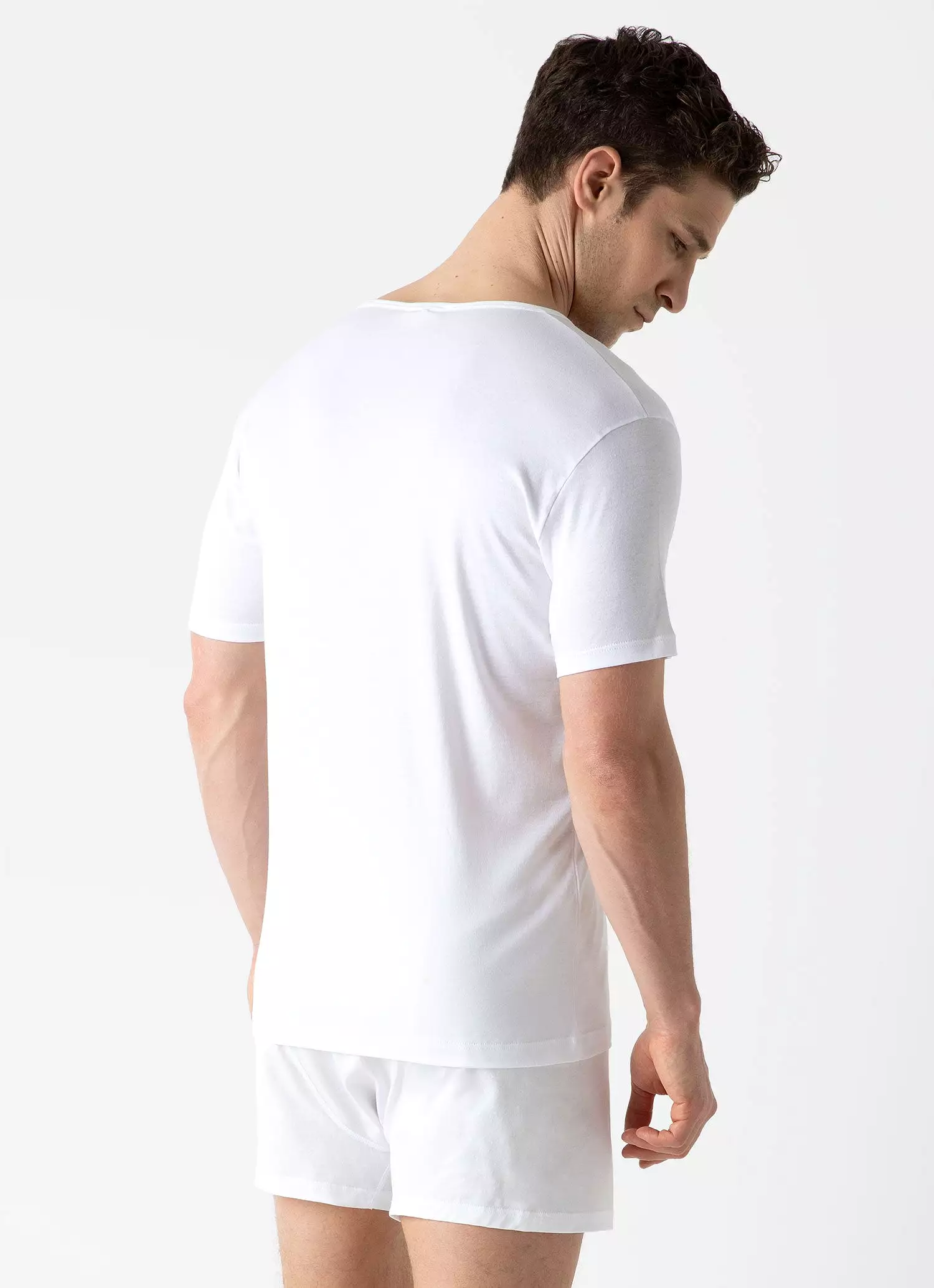 Men's Sea Island Cotton V-neck Underwear T-shirt in White