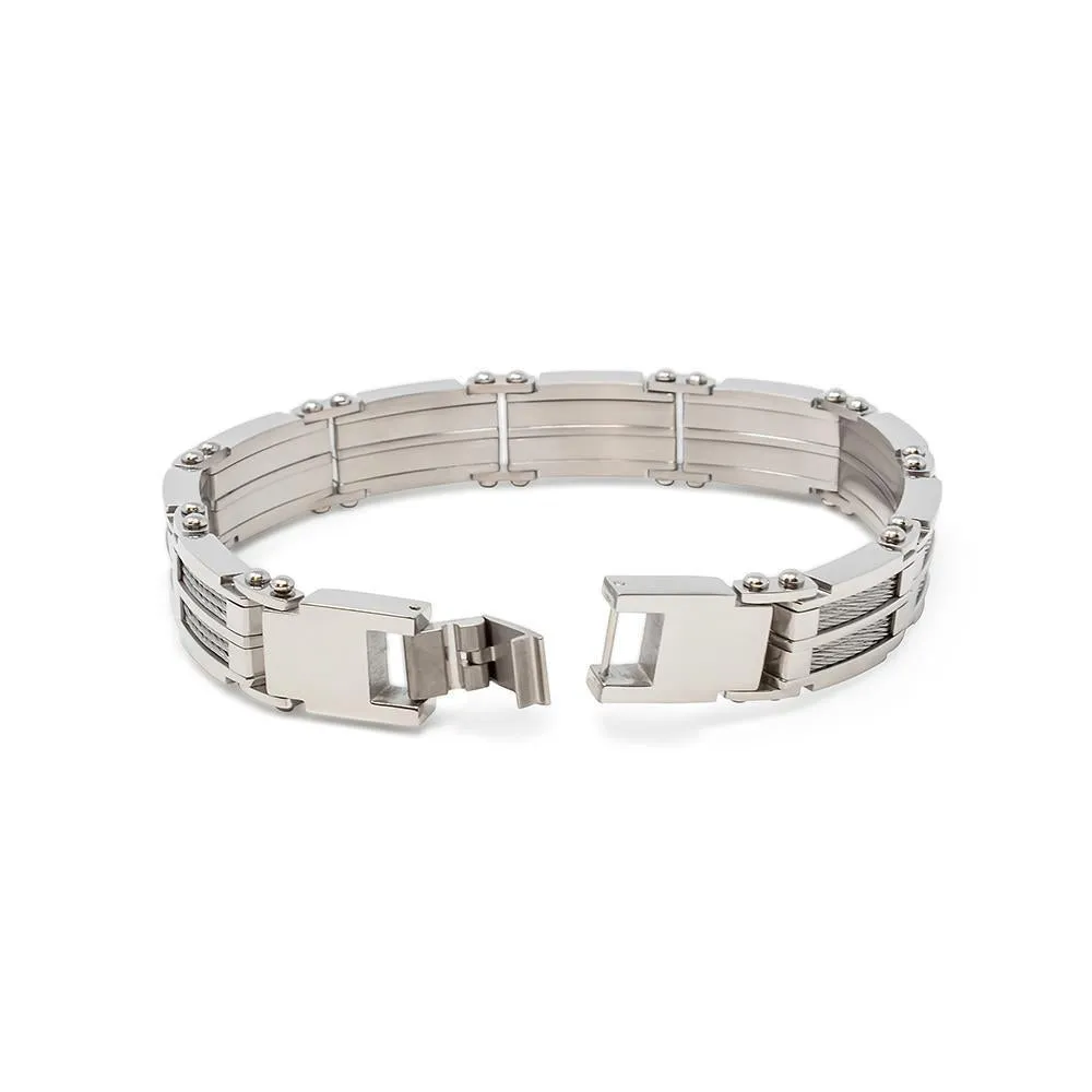 Men's Stainless Steel Six Row Cable Inlay Link Bracelet