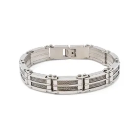 Men's Stainless Steel Six Row Cable Inlay Link Bracelet