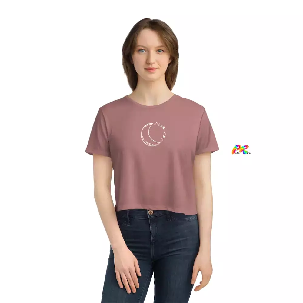 Moon and Stars Women's Flowy Cropped T-Shirt