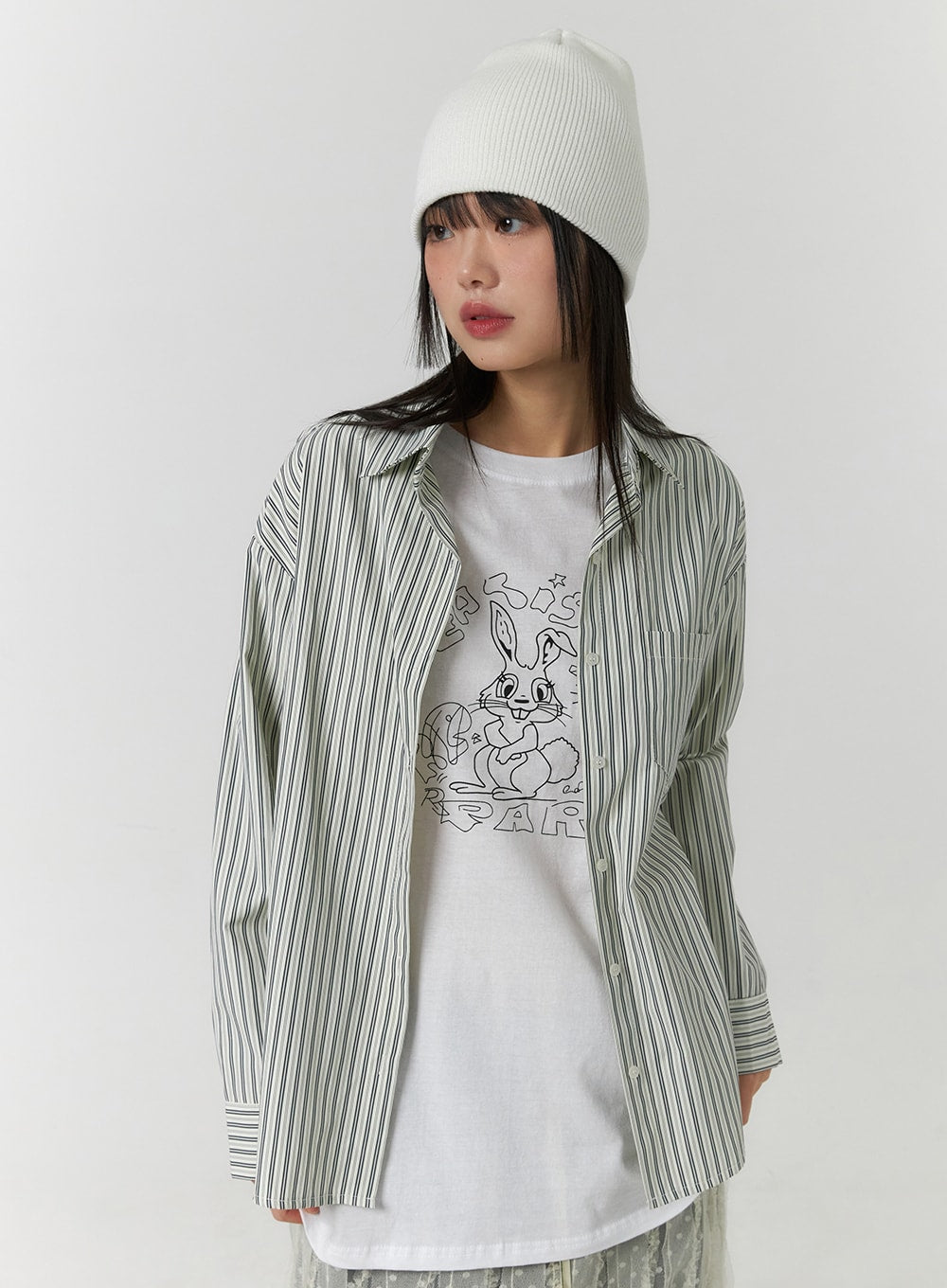 Oversized Collar Striped Button Shirt CF406